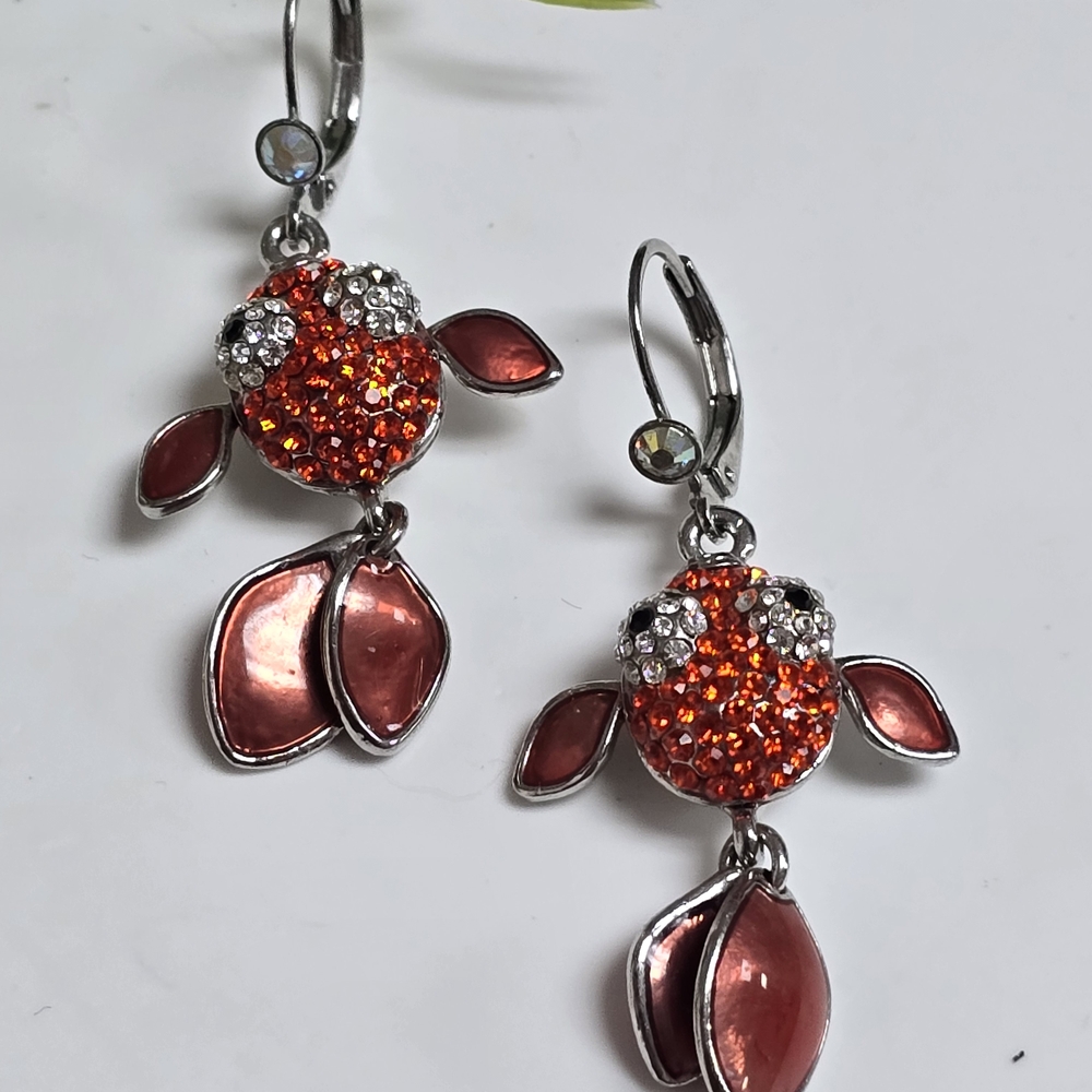 Kirks Folly Orange Crystal Fish Earrings